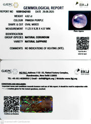 4.62/CT Natural Purple Sapphire with Govt Lab Certificate (12210)